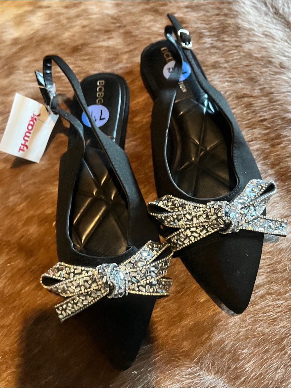 BCBGeneration Black Women's Slingback Flats with Crystal Bow - Picture 3 of 4
